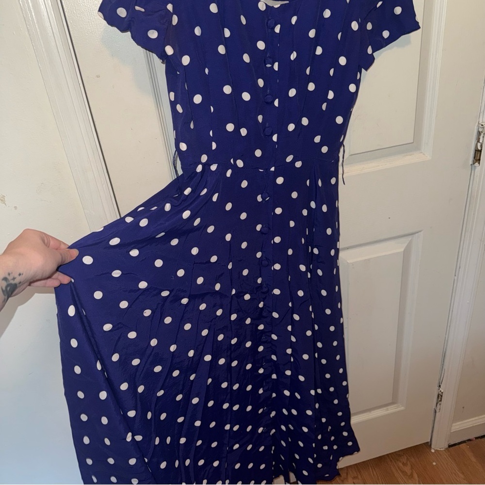 Vintage 1980’s Dress | Royal Blue w/ White Polka Dots | Rockabilly - Picture 6 of 14